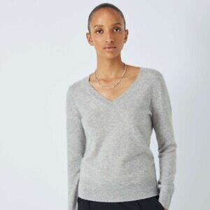 Jigsaw 100% Cashmere Light Grey Long Sleeve V-Neck Lightweight Sweater Top, M